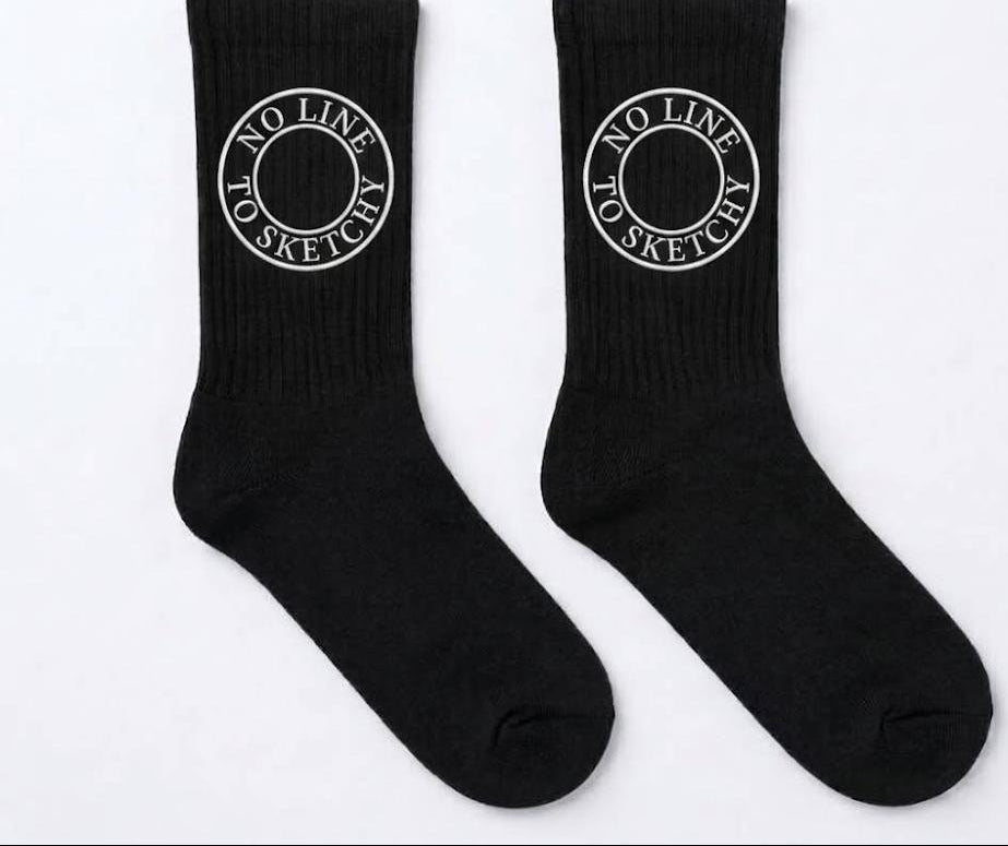 No Line To Sketchy" Crew Socks - Black