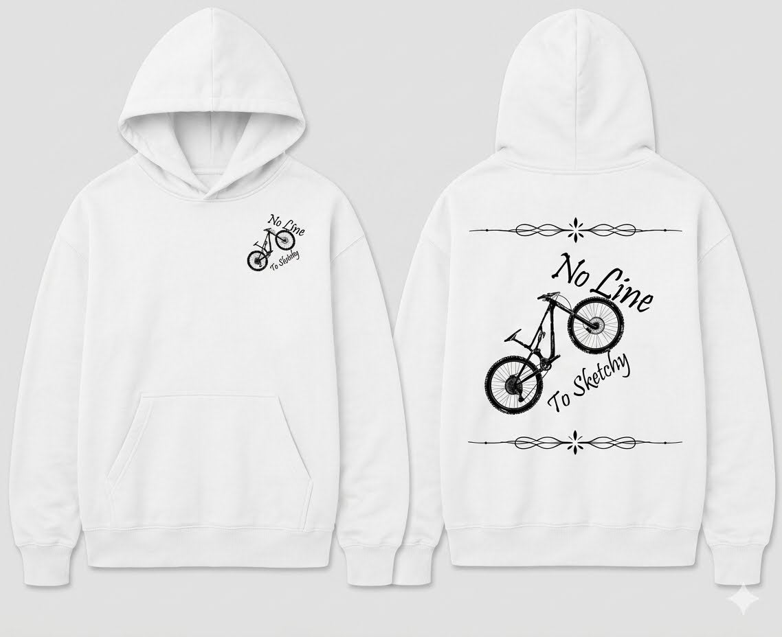 No Line To Sketchy" Graphic Bicycle Hoodie - White